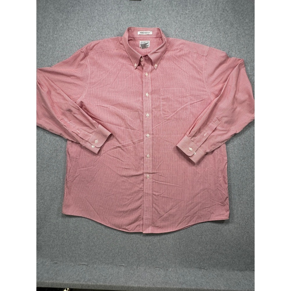 LL Bean Mens XL Regular Red Gingham Long Sleeve Wrinkle Resistant Shirt 276372
